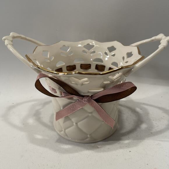 Lenox Bethany Basket, "Tied with Love” Ceramic Vase with Ribbon - Picture 10 of 10